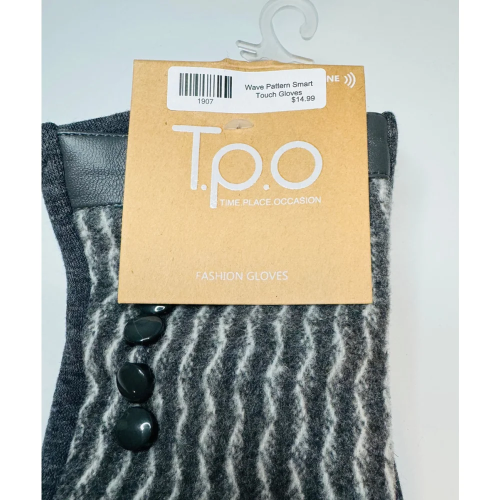 T.P.O Gray Striped Touchscreen Gloves with Button Detail